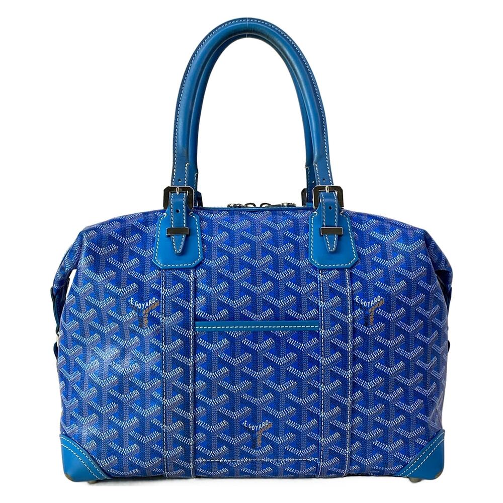 Goyard Boeing 30 Handbag Blue White Brown Coated Canvas Leather